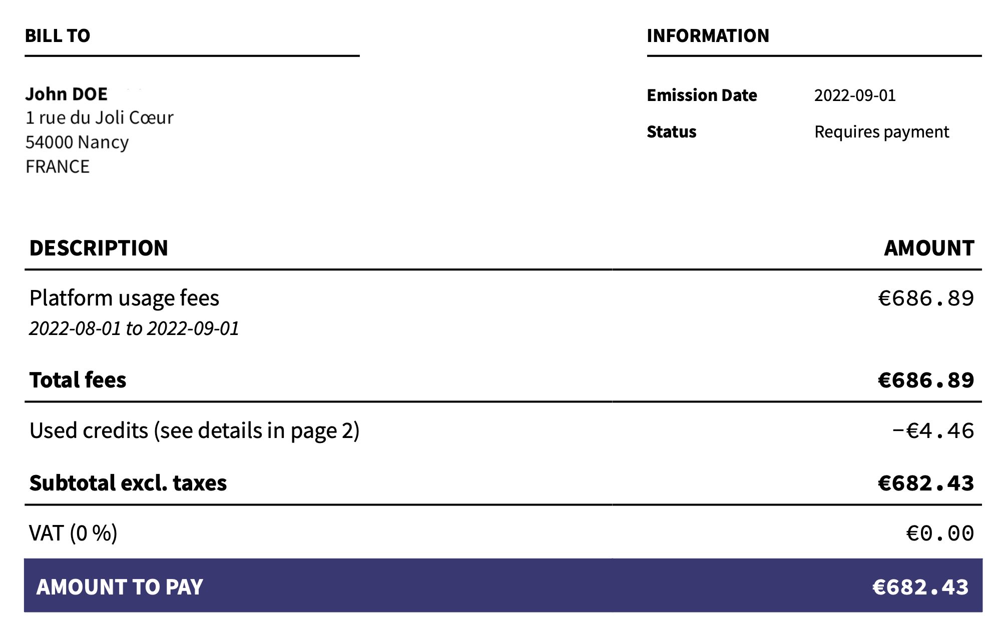 The first section of the invoice First section of the invoice