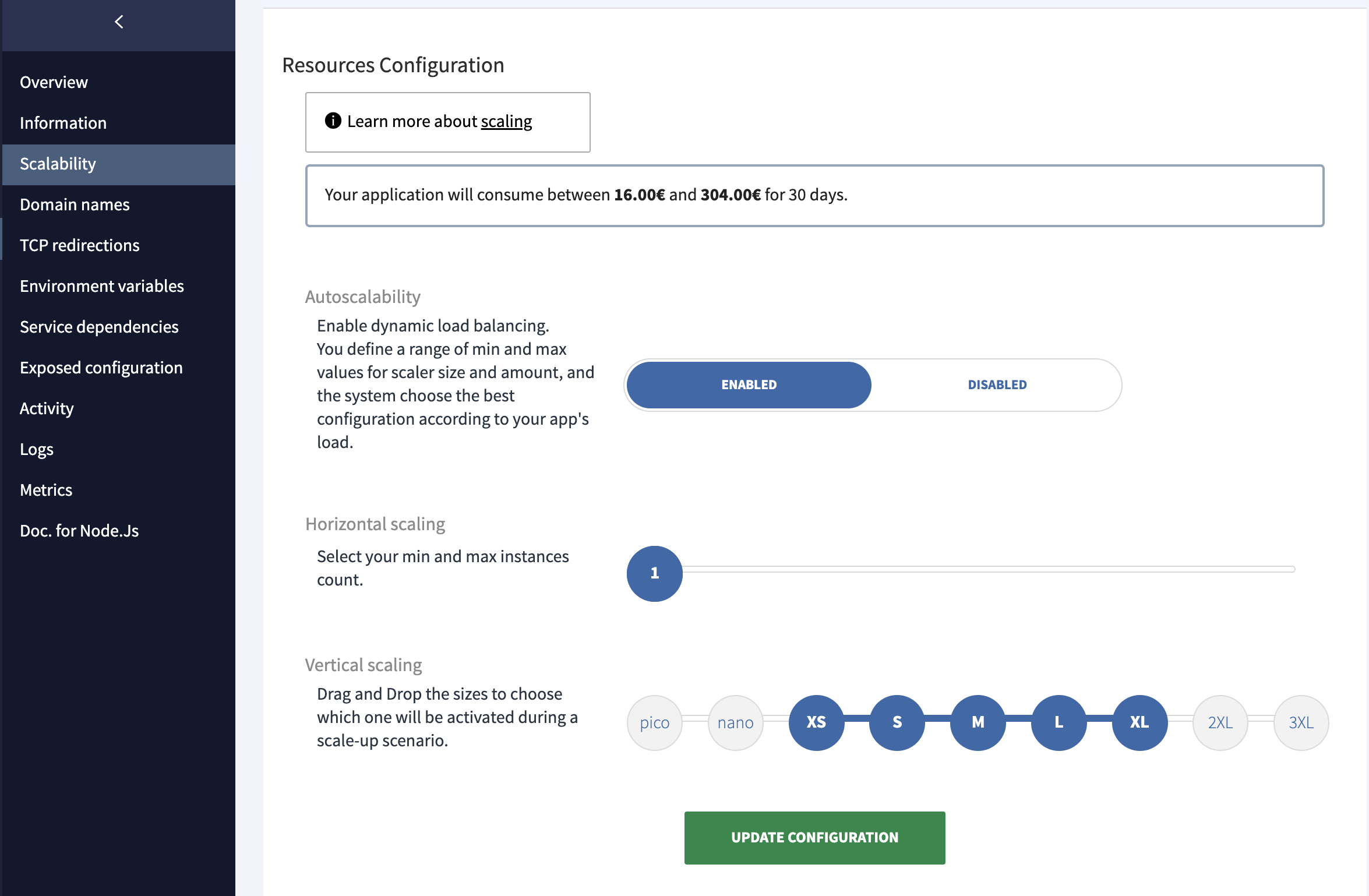 Vertical scaling: the Scaler size will go from S to XL. Scaler size from S to XL